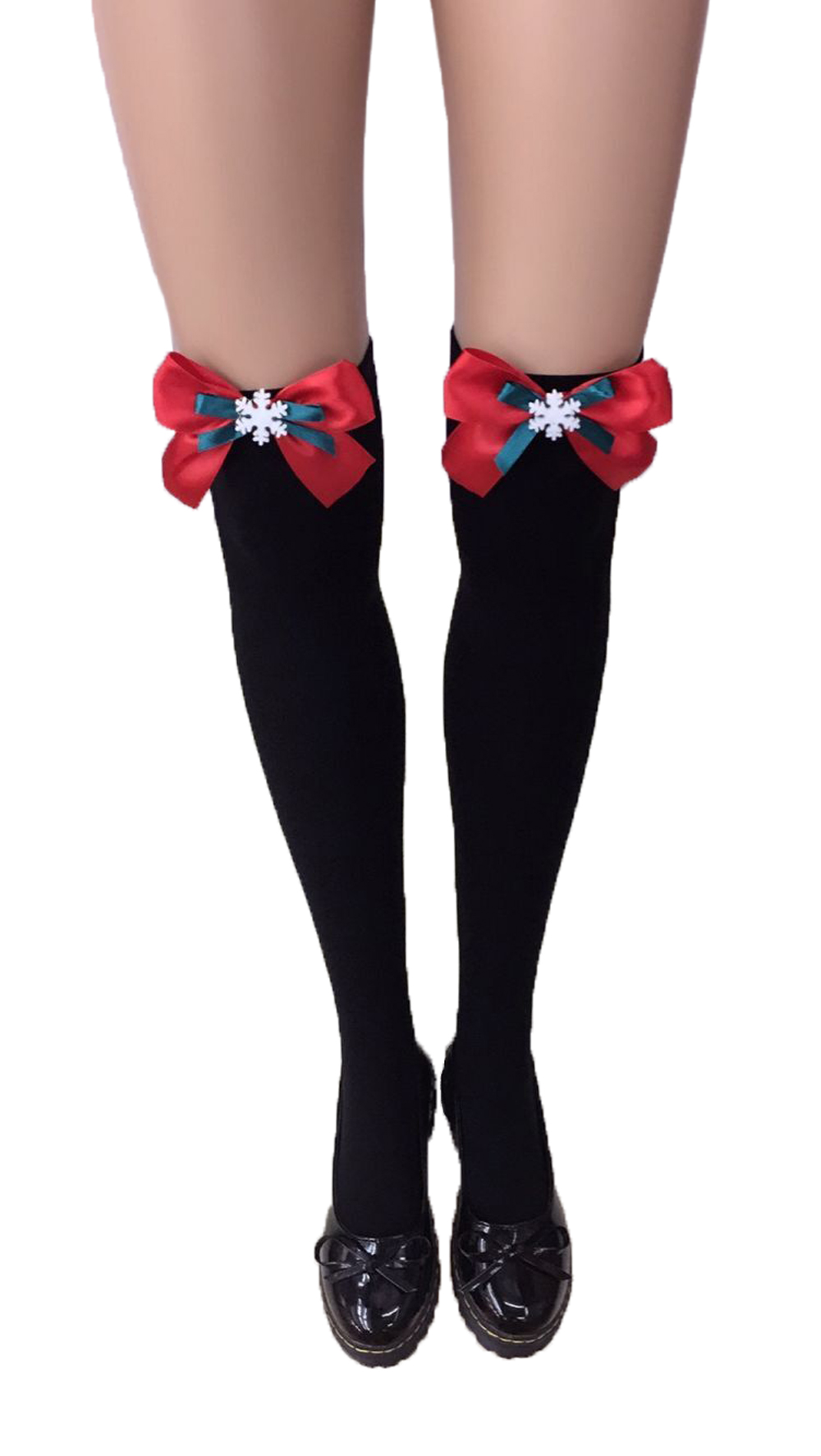 F8195-6  Thigh Stocking with Satin Bows Opaque Over The Knee Halloween Socks